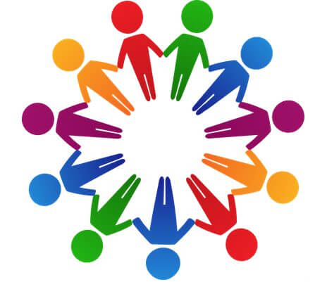 Dibujo de personas de colores tomadas de la mano en un círculo - otredad - Sociocracia Práctica - Sociocracy For All